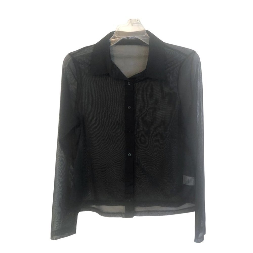 NWOT Sheer Long Sleeve Blouse Black Ladies  Med